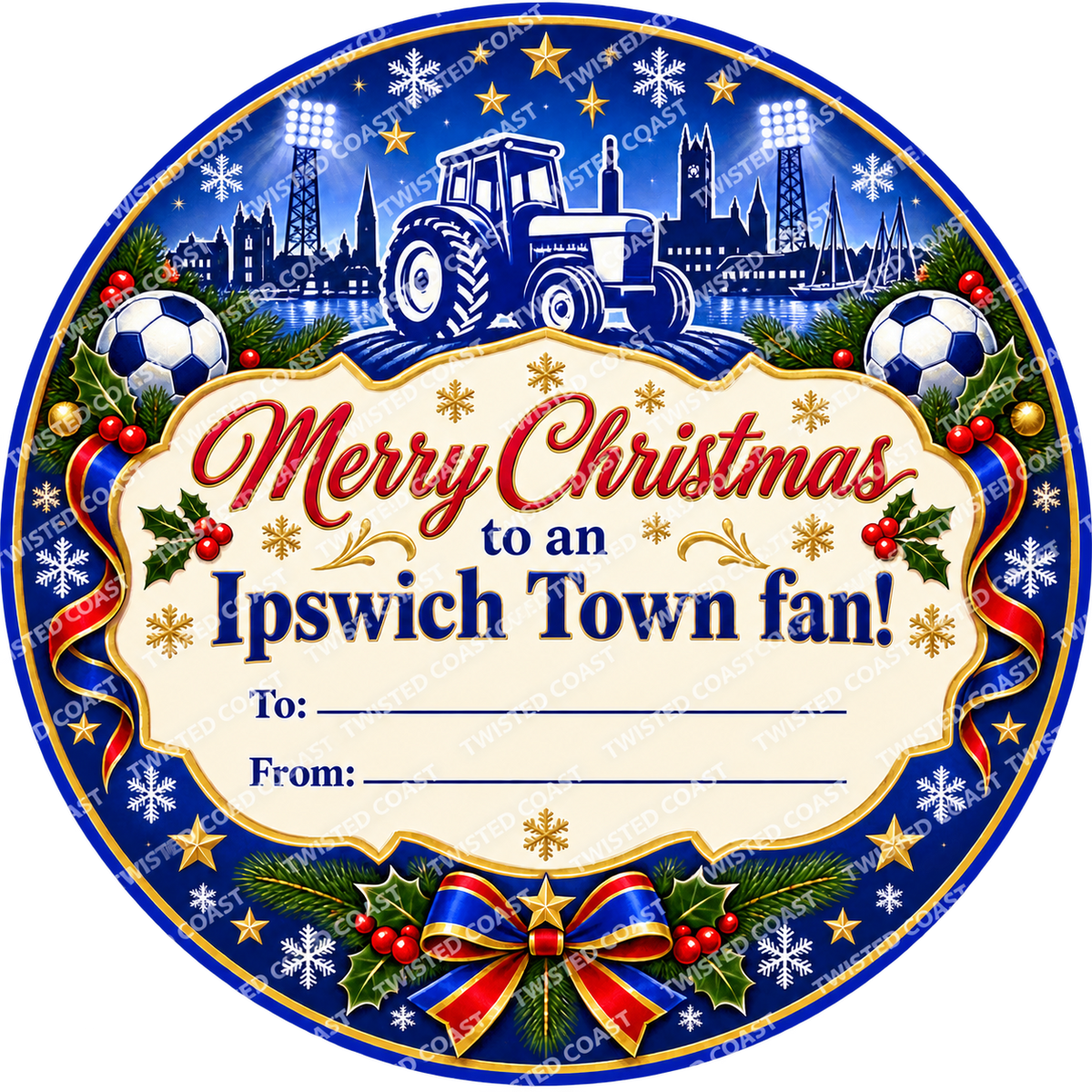 Ipswich Town fan Christmas chocolate tub label – watermarked product preview
