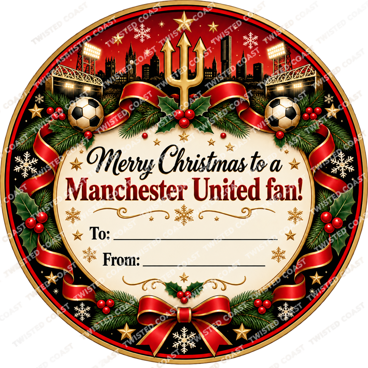 Manchester United fan Christmas chocolate tub label – watermarked product preview