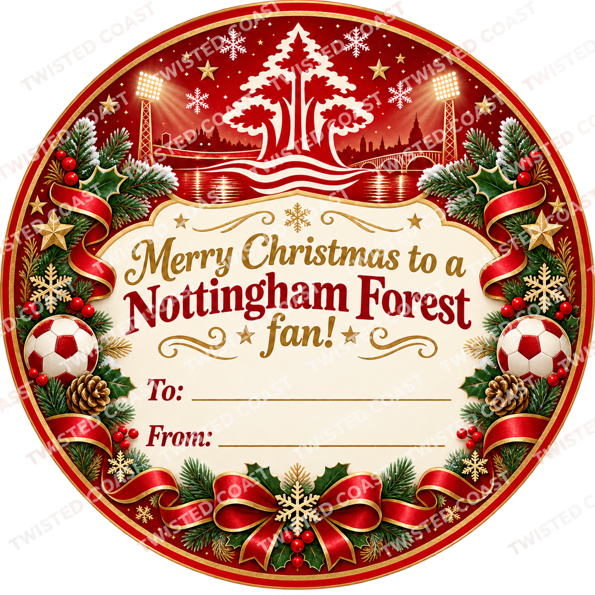 Nottingham Forest fan Christmas chocolate tub label – watermarked product preview