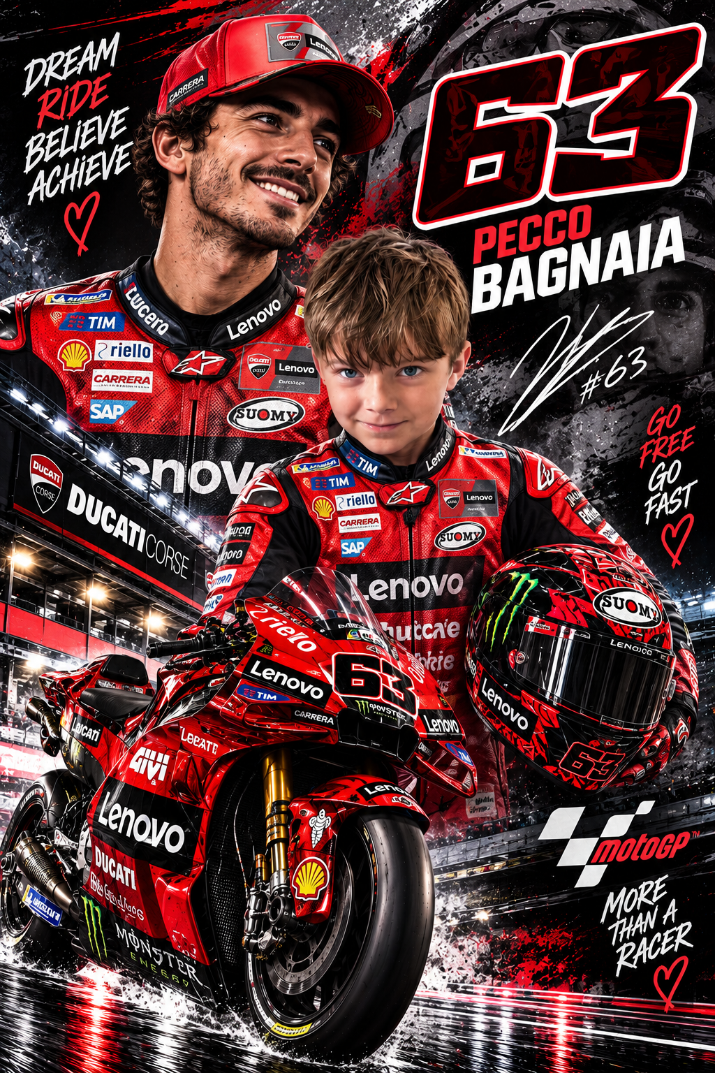 Personalised MotoGP inspired Pecco Bagnaia racing design example
