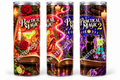 Practical Magic 2 enchanted magic book 20oz skinny tumbler shown from three angles