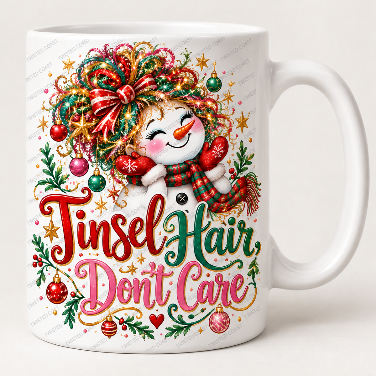 Christmas mug mockup: Tinsel Hair, Don’t Care